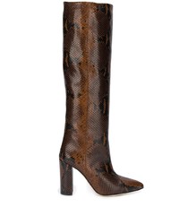 braune kniehohe Stiefel aus Leder mit Schlangenmuster von Paris Texas