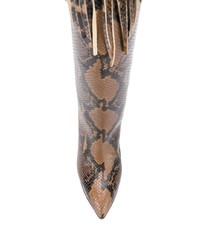 braune kniehohe Stiefel aus Leder mit Schlangenmuster von Paris Texas