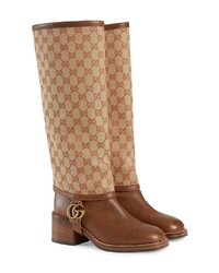 braune kniehohe Stiefel aus Leder von Gucci