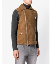 braune Leder ärmellose Jacke von Eleventy