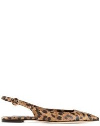 braune Leder Ballerinas mit Leopardenmuster