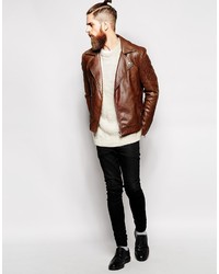 braune Leder Bikerjacke von Asos