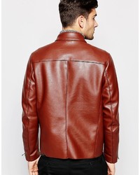 braune Leder Bikerjacke von Asos