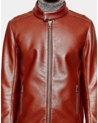 braune Leder Bikerjacke von Asos