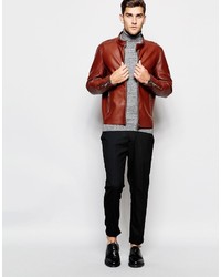 braune Leder Bikerjacke von Asos