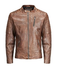 braune Leder Bomberjacke von Jack & Jones