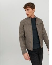 braune Leder Bomberjacke von Jack & Jones