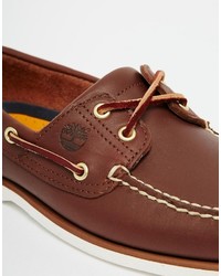 braune Leder Bootsschuhe von Timberland