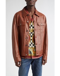 braune Leder Jeansjacke