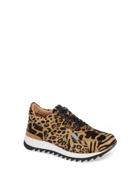 braune Leder niedrige Sneakers mit Leopardenmuster