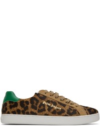 braune Leder niedrige Sneakers mit Leopardenmuster