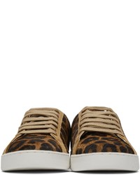 braune Leder niedrige Sneakers mit Leopardenmuster von Palm Angels