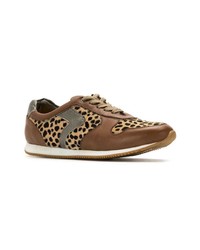 braune Leder niedrige Sneakers mit Leopardenmuster von Mara Mac