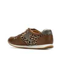 braune Leder niedrige Sneakers mit Leopardenmuster von Mara Mac