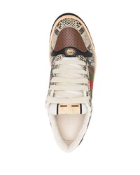 braune Leder niedrige Sneakers mit Schlangenmuster von Gucci