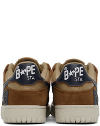 braune Leder niedrige Sneakers von BAPE