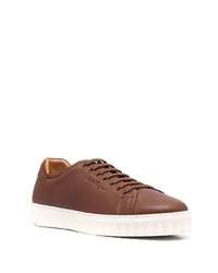 braune Leder niedrige Sneakers von Salvatore Ferragamo