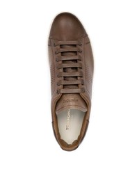 braune Leder niedrige Sneakers von Tom Ford