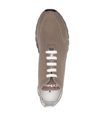 braune Leder niedrige Sneakers von Kiton