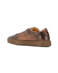 braune Leder niedrige Sneakers von Santoni