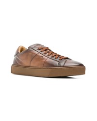 braune Leder niedrige Sneakers von Santoni