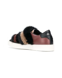 braune Leder niedrige Sneakers von Santoni