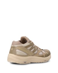 braune Leder niedrige Sneakers von Salomon