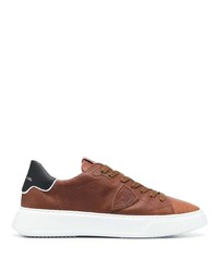 braune Leder niedrige Sneakers von Philippe Model Paris