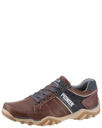 braune Leder niedrige Sneakers von Pioneer Authentic Jeans