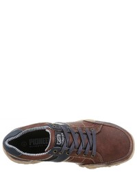 braune Leder niedrige Sneakers von Pioneer Authentic Jeans