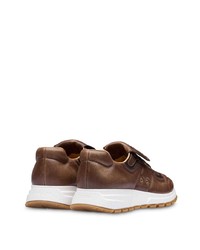 braune Leder niedrige Sneakers von Prada