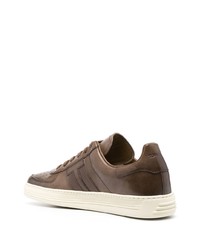 braune Leder niedrige Sneakers von Tom Ford