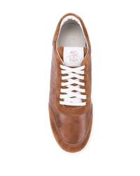 braune Leder niedrige Sneakers von Brunello Cucinelli