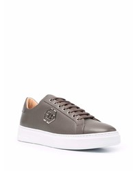 braune Leder niedrige Sneakers von Philipp Plein