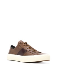 braune Leder niedrige Sneakers von Tom Ford