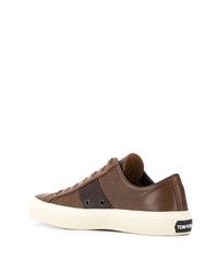 braune Leder niedrige Sneakers von Tom Ford