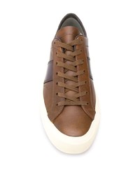 braune Leder niedrige Sneakers von Tom Ford