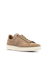 braune Leder niedrige Sneakers von Tom Ford