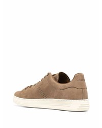 braune Leder niedrige Sneakers von Tom Ford