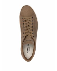 braune Leder niedrige Sneakers von Tom Ford