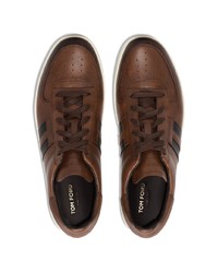 braune Leder niedrige Sneakers von Tom Ford