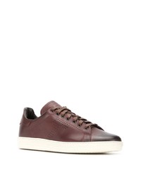 braune Leder niedrige Sneakers von Tom Ford