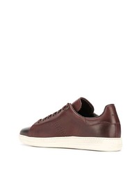 braune Leder niedrige Sneakers von Tom Ford