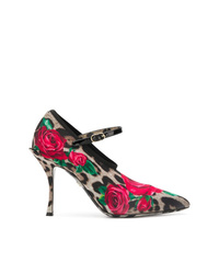 braune Leder Pumps mit Blumenmuster von Dolce & Gabbana