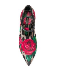 braune Leder Pumps mit Blumenmuster von Dolce & Gabbana