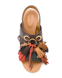 braune Leder Sandaletten mit Fransen von See by Chloe