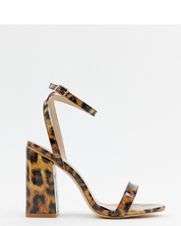 braune Leder Sandaletten mit Leopardenmuster von Raid Wide Fit
