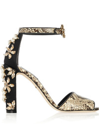 braune Leder Sandaletten mit Schlangenmuster von Dolce & Gabbana