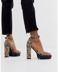 braune Leder Sandaletten mit Schlangenmuster von SIMMI Shoes