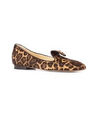 braune Leder Slipper mit Leopardenmuster von Sarah Flint